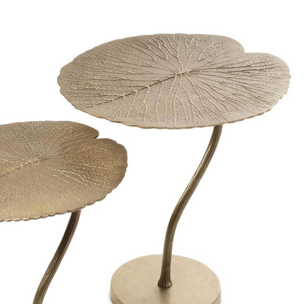 Gilt Lotus Old Gold Set of 2 Side Table For Sale