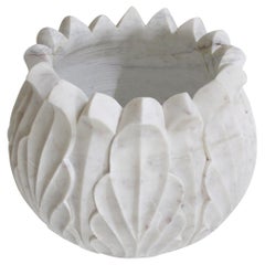Lotus Pot in White Marble Handcrafted in India by Stephanie Odegard