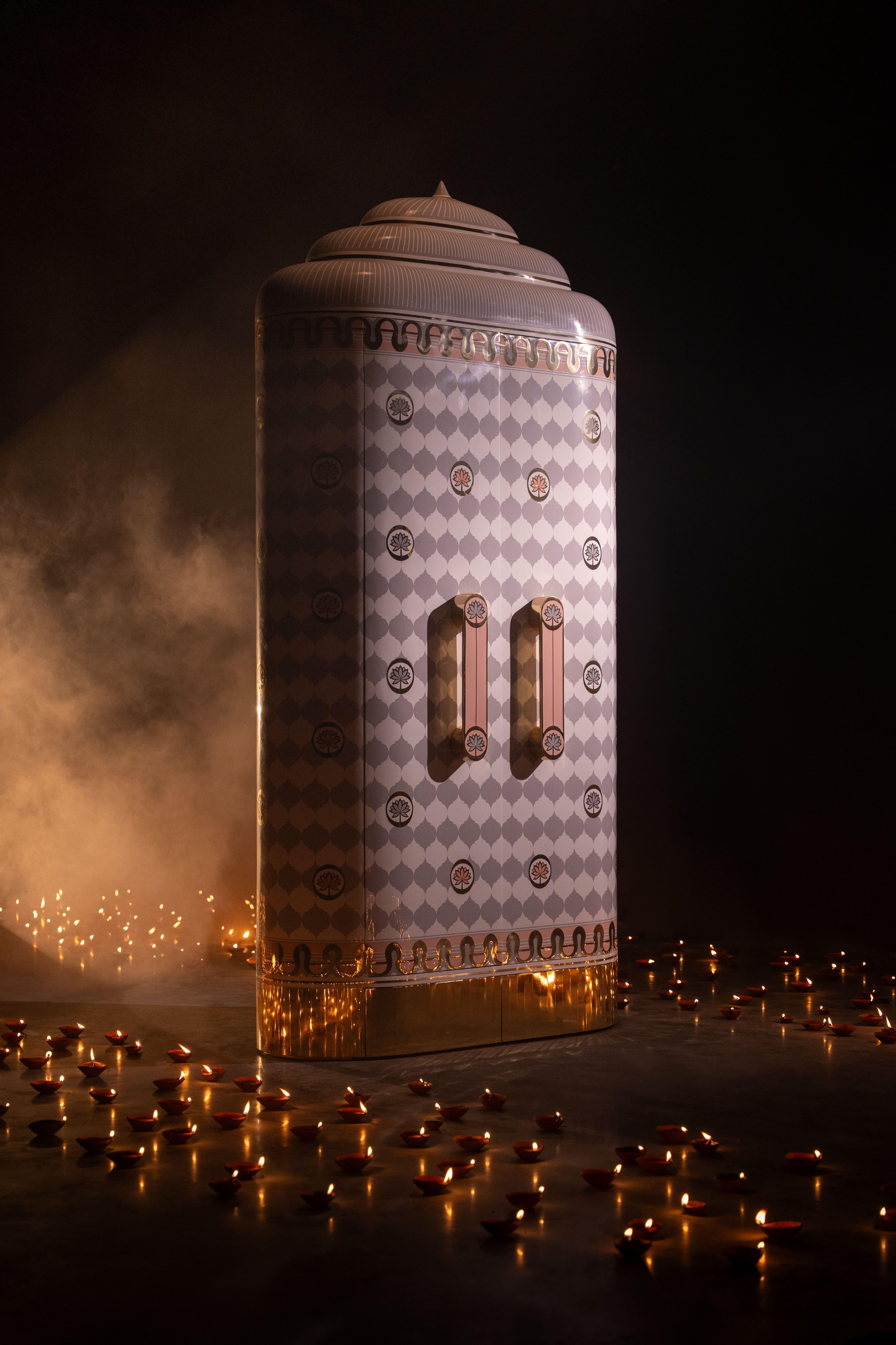 Lotus Sanctum Regalia Storage Cabinet with Brass Inlay by Matteo Cibic In New Condition For Sale In Kolkata, IN