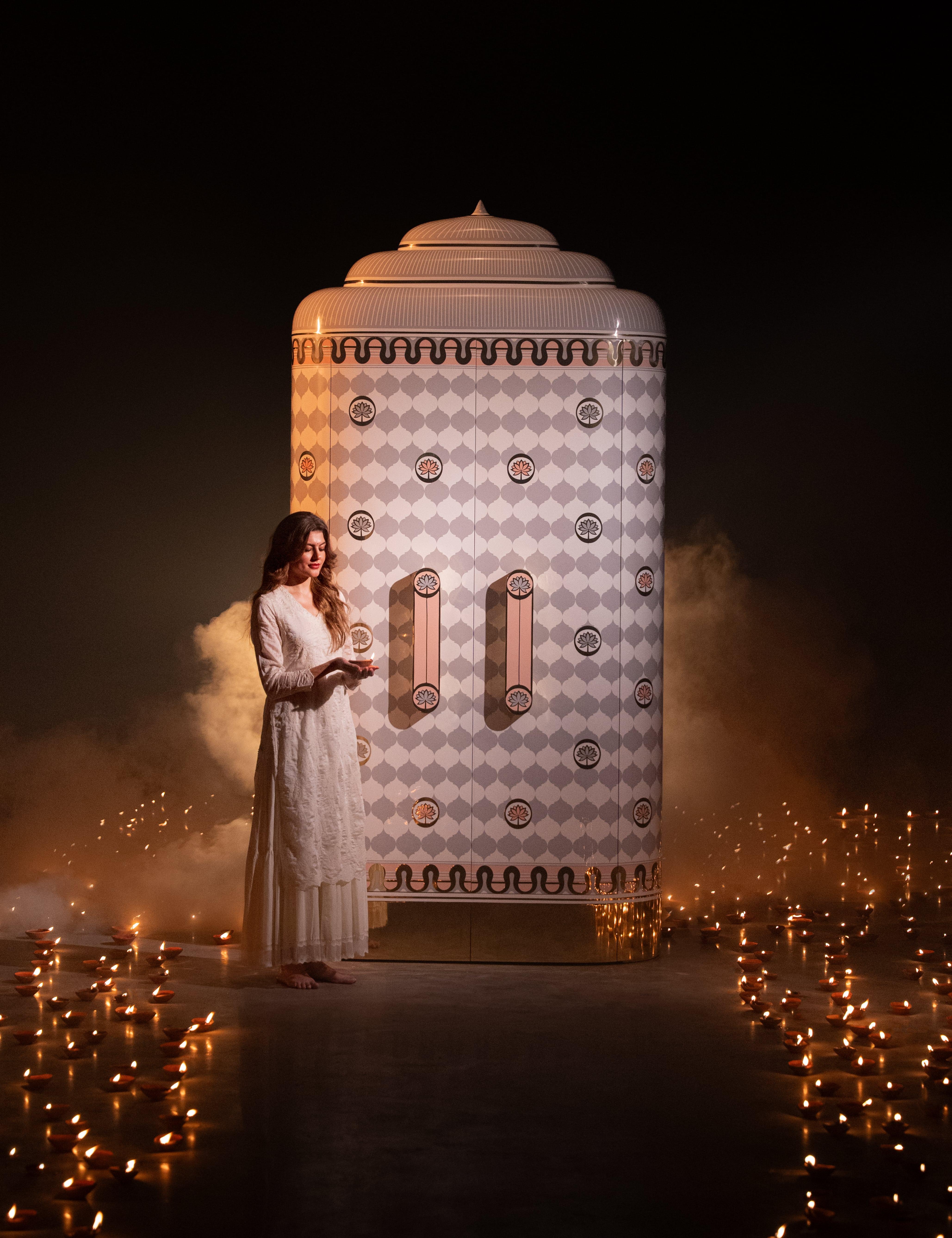 Contemporary Lotus Sanctum Regalia Storage Cabinet with Brass Inlay by Matteo Cibic For Sale