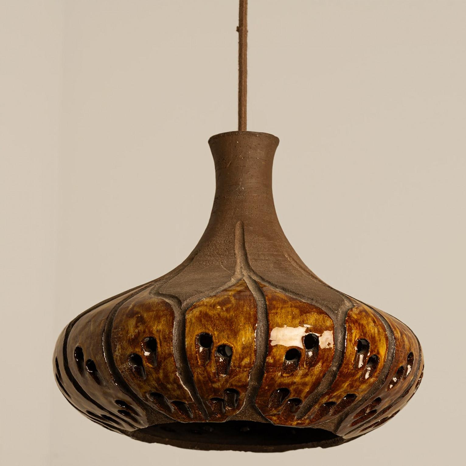 Other Lotus Shaped Ceramic Pendant with Floral Pattern, Denmark 1960s For Sale