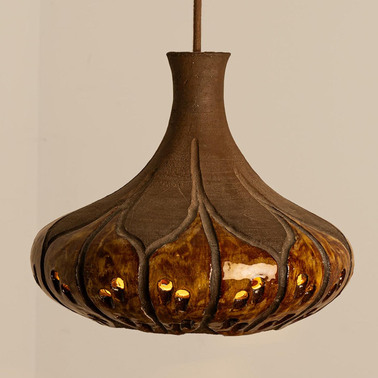 Mid-20th Century Lotus Shaped Ceramic Pendant with Floral Pattern, Denmark 1960s For Sale