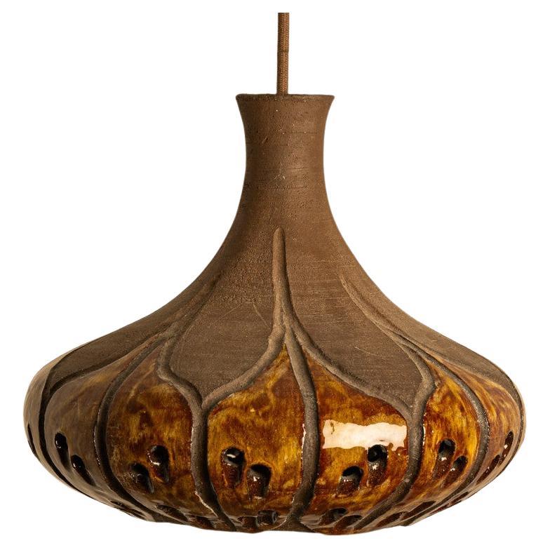 Lotus Shaped Ceramic Pendant with Floral Pattern, Denmark 1960s