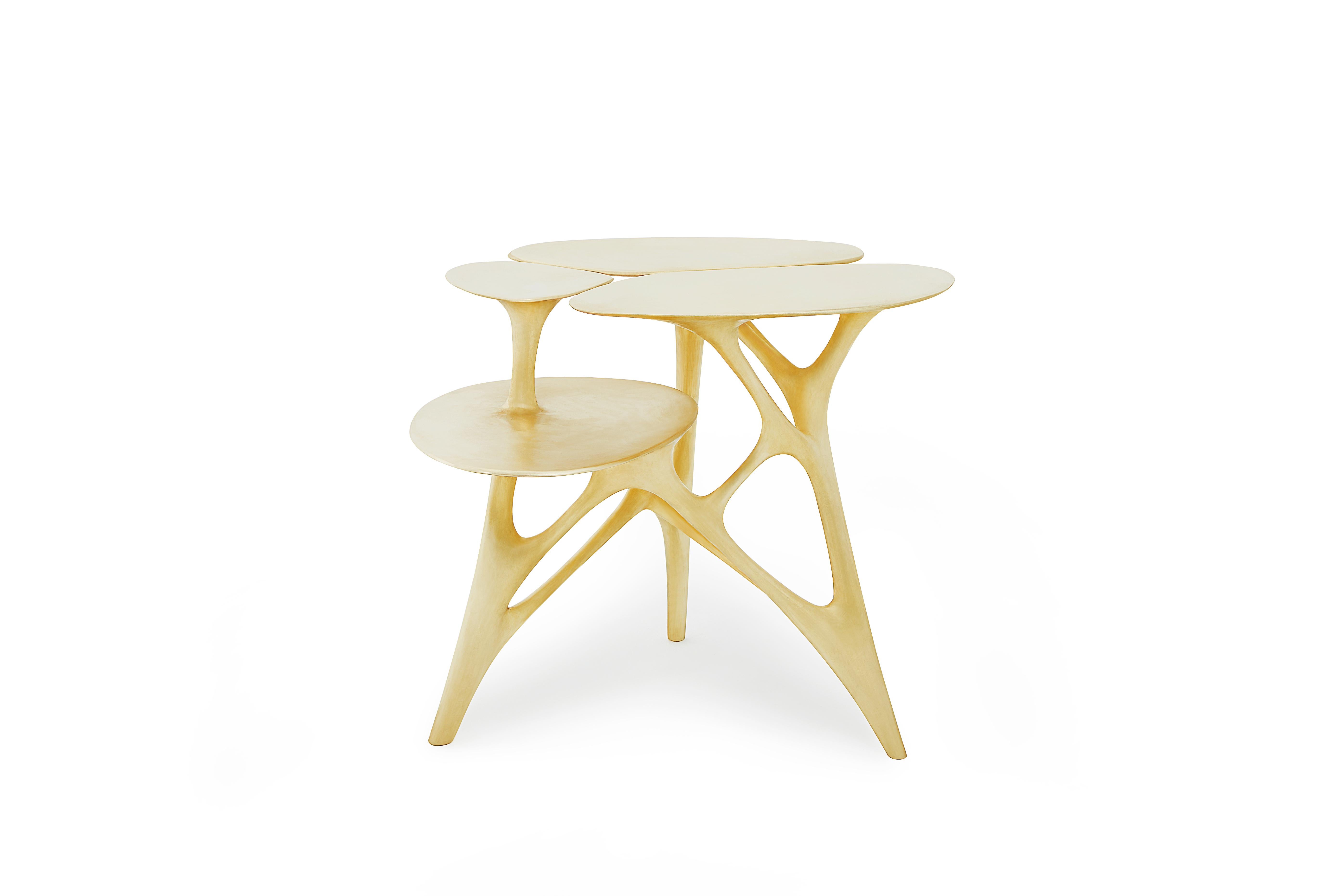 Chinese Lotus Side Table End Table Polished or Matte Brass Gold Customizable For Sale