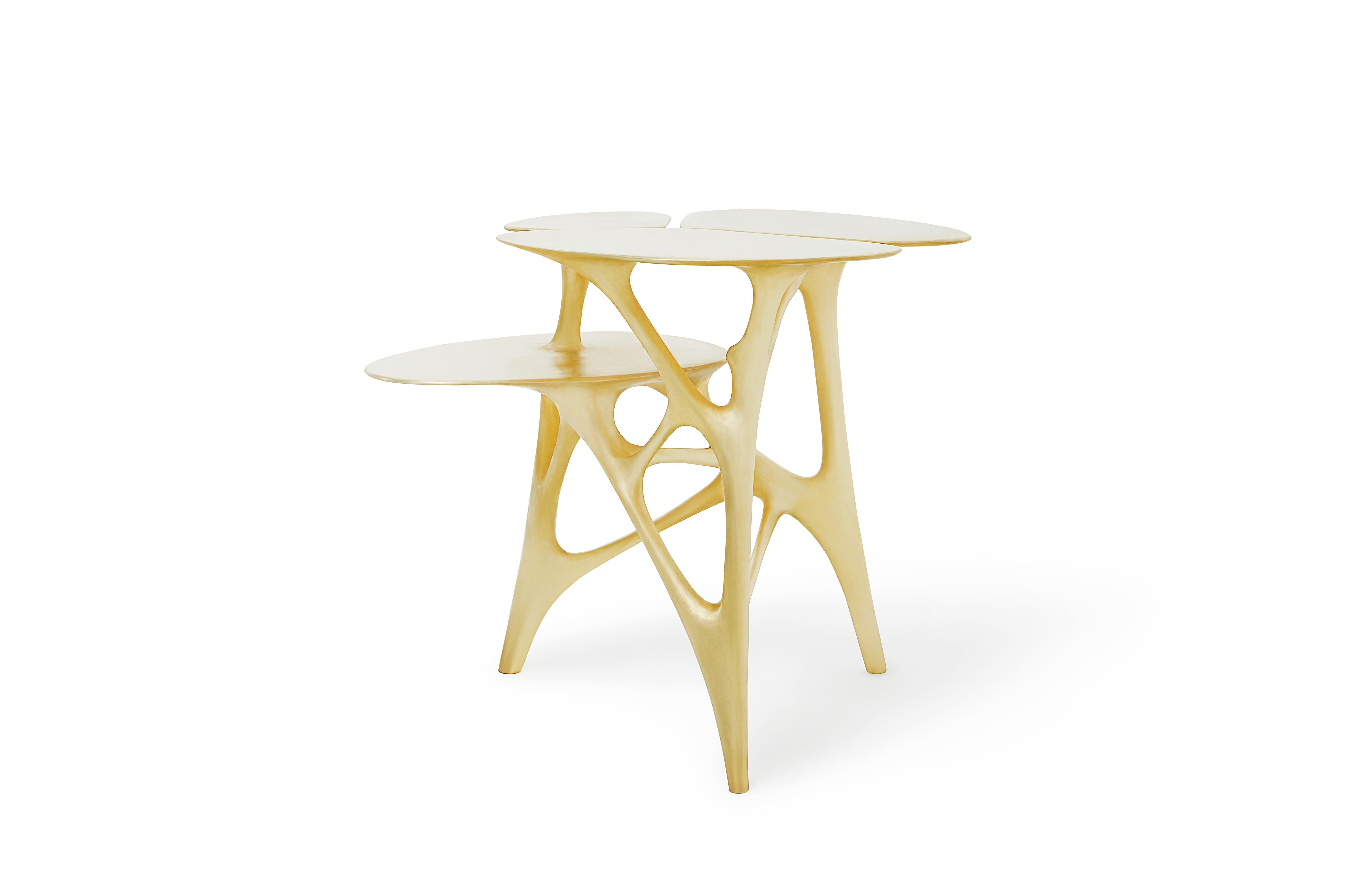 Lotus Side Table End Table Polished or Matte Brass Gold Customizable In New Condition For Sale In Beverly Hills, CA