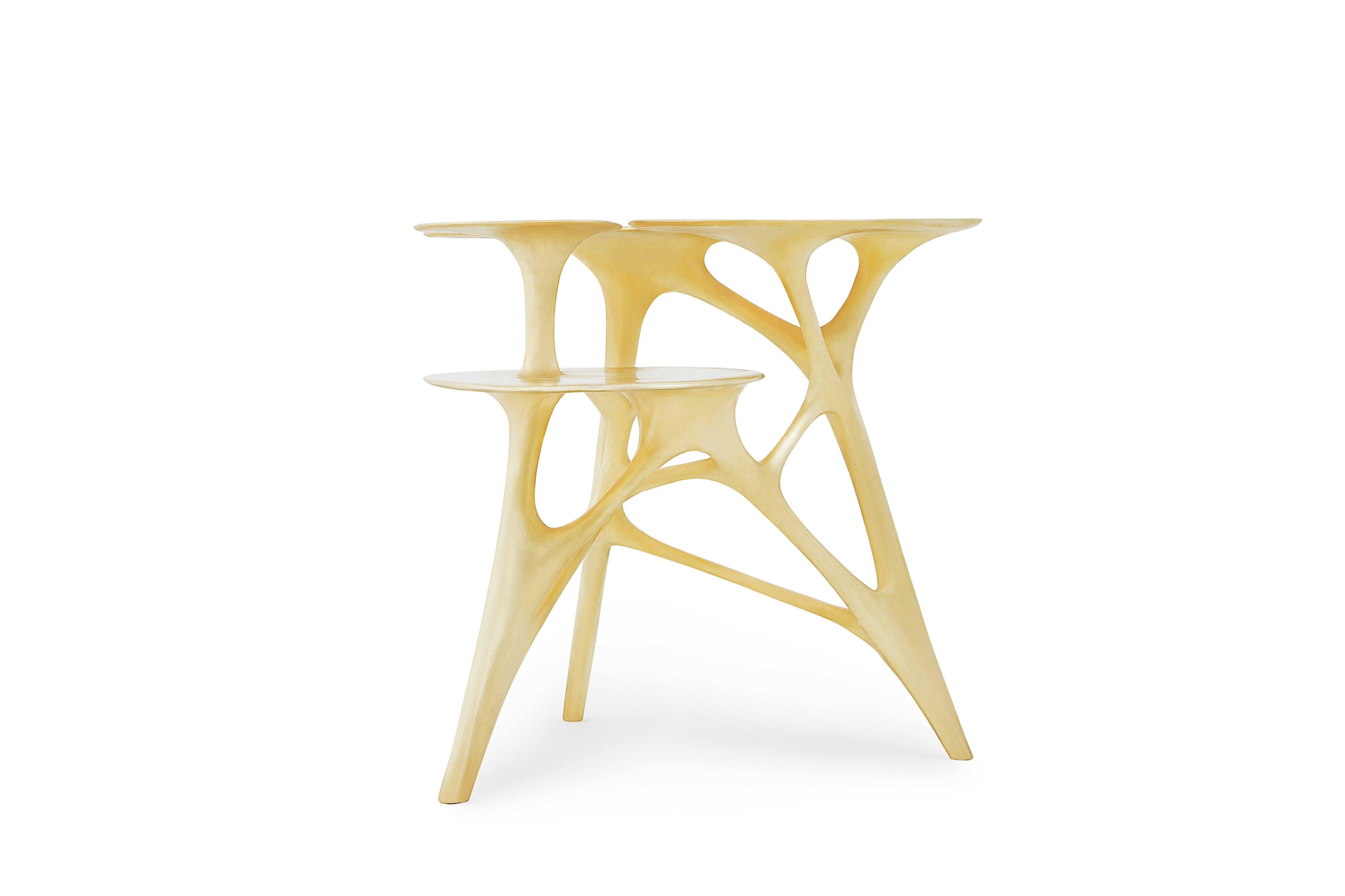 Contemporary Lotus Side Table End Table Polished or Matte Brass Gold Customizable For Sale