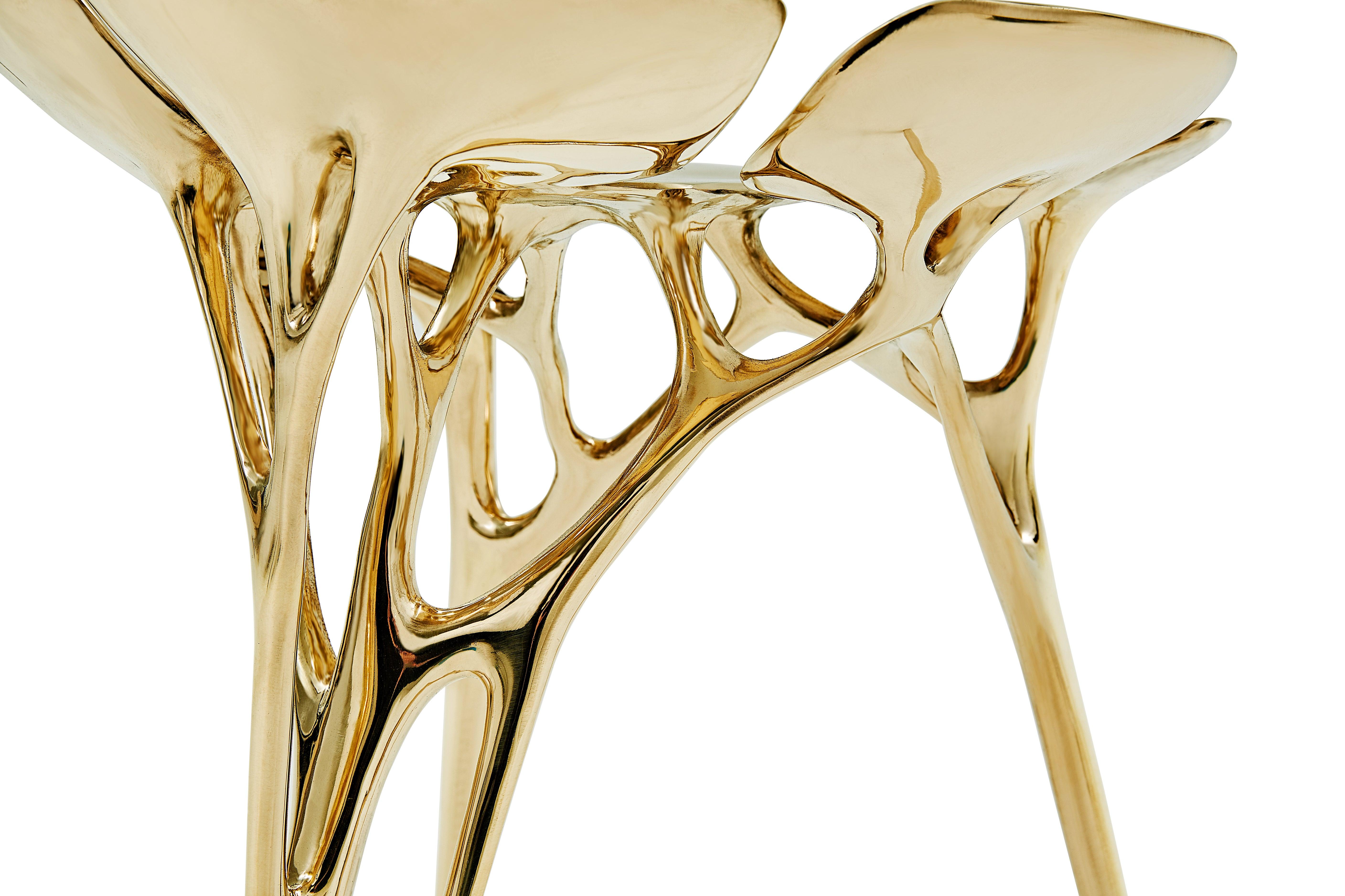 Lotus Hocker Beistelltisch Poliertes Messing Gold Beistelltisch Organische Form im Zustand „Neu“ im Angebot in Beverly Hills, CA