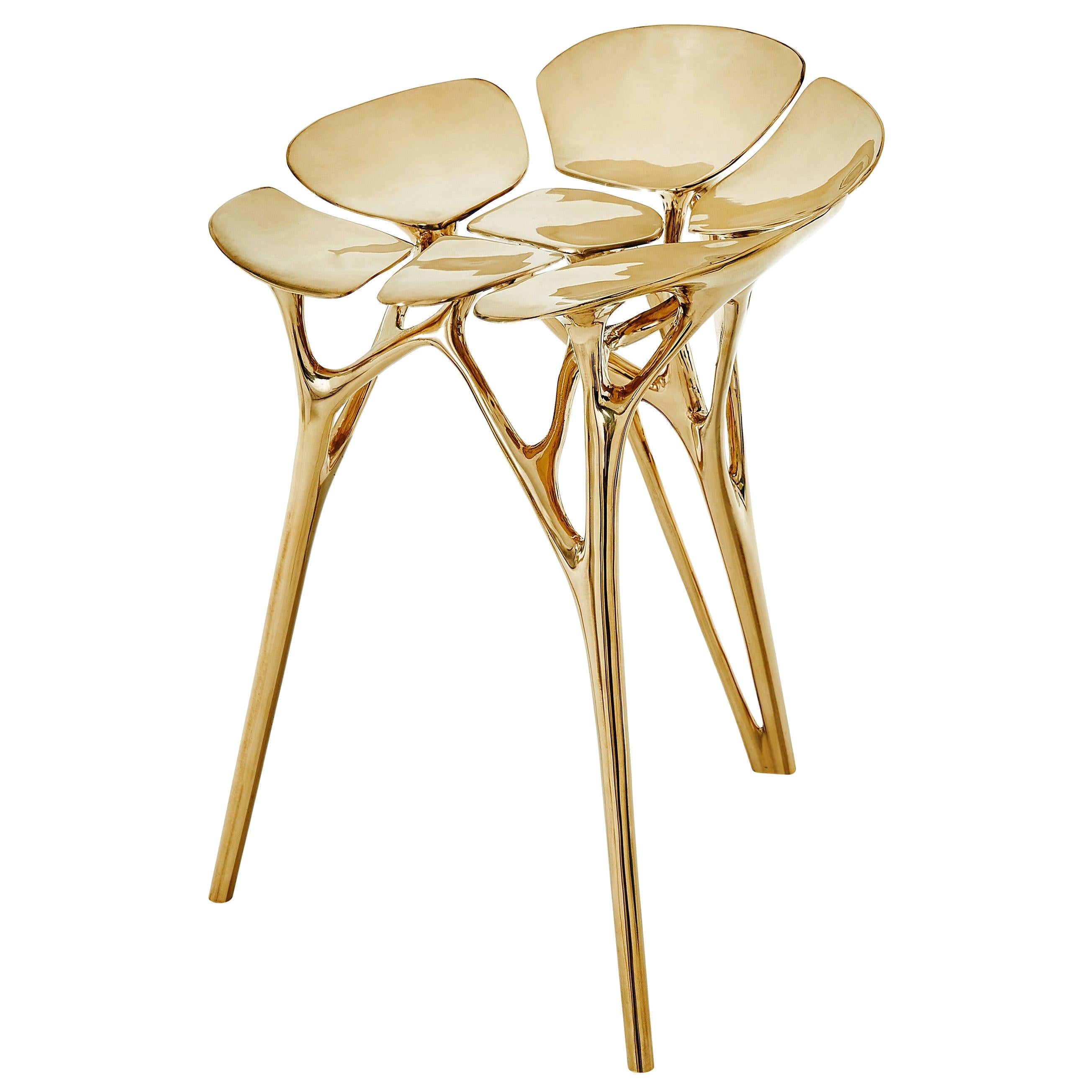 Lotus Hocker Beistelltisch Poliertes Messing Gold Beistelltisch Organische Form im Angebot