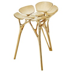 Lotus Stool Side Table Polished Brass Gold End Table Organic Form