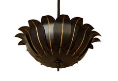 Lotus Style Black Tole and Gold Semi-Flush Light