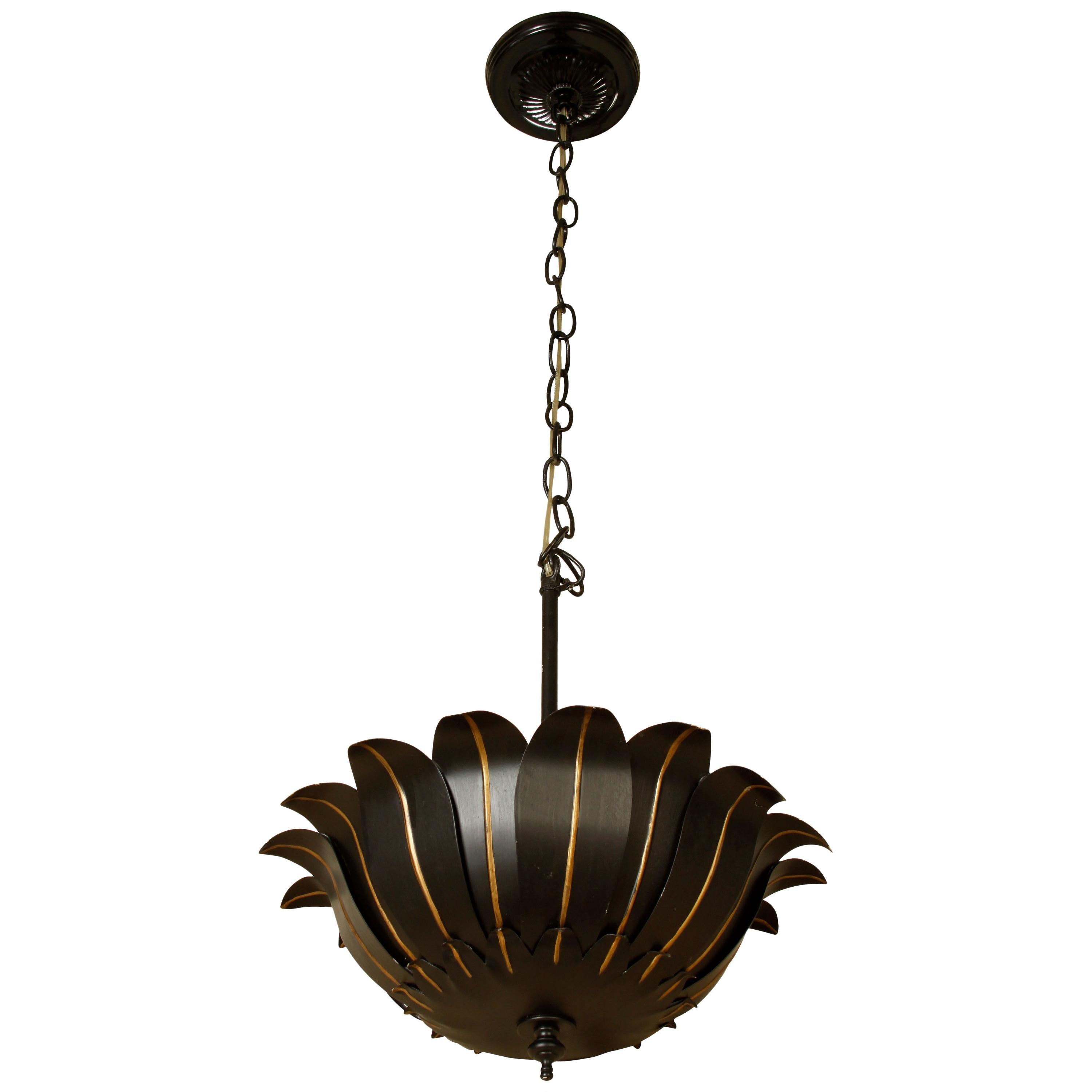 Lotus Style Black Tole and Gold Semi-Flush Light