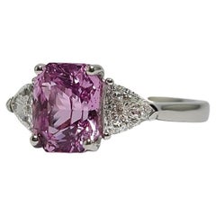 Lotus Unheated Bubble Gum Pink 2.62 Ct Sapphire  Diamonds 18K White Gold Ring