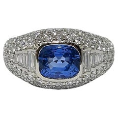 Lotus Unheated Burmese Sapphire 2.20 Ct 950 Platinum Bombe Diamond Ring