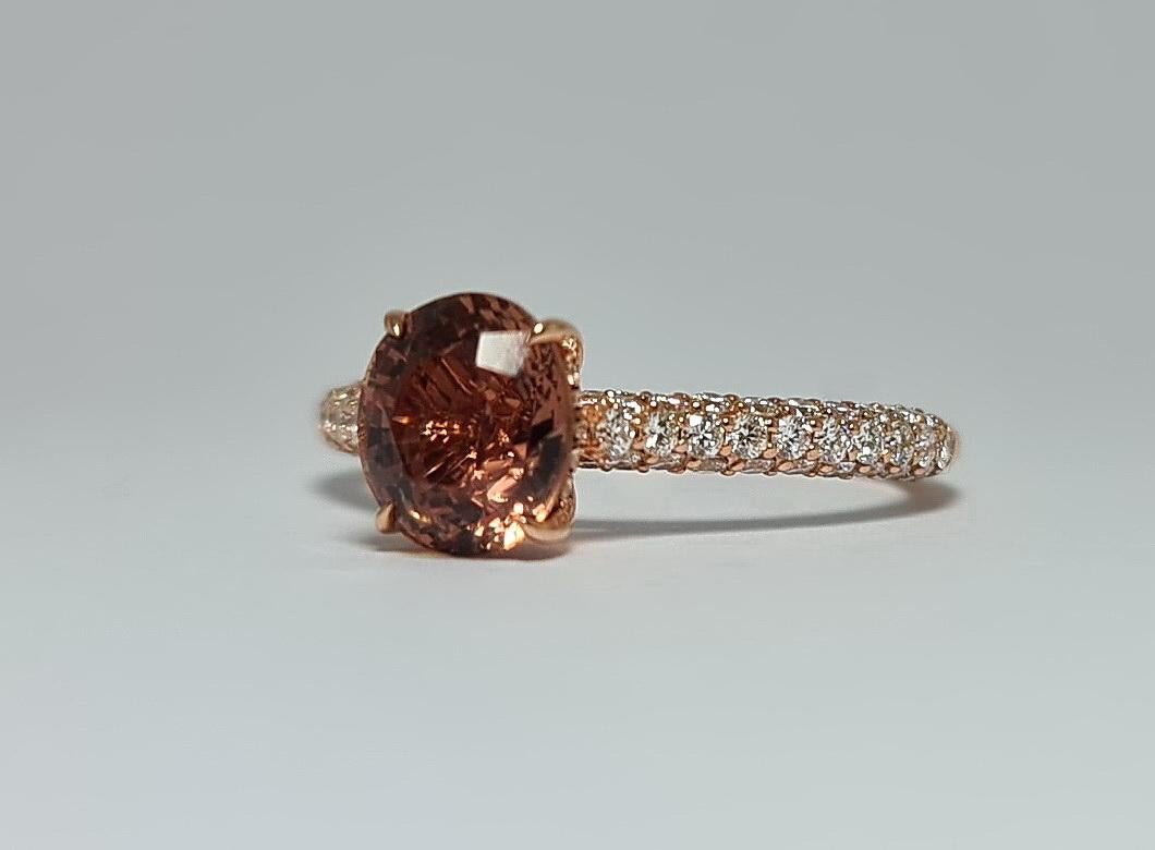 Lotus Certified East African Unheated Padparadscha  2.09 CT Sapphire ,VVS F Natural Diamond Hidden Halo and Shank set in 18K Rose Gold 