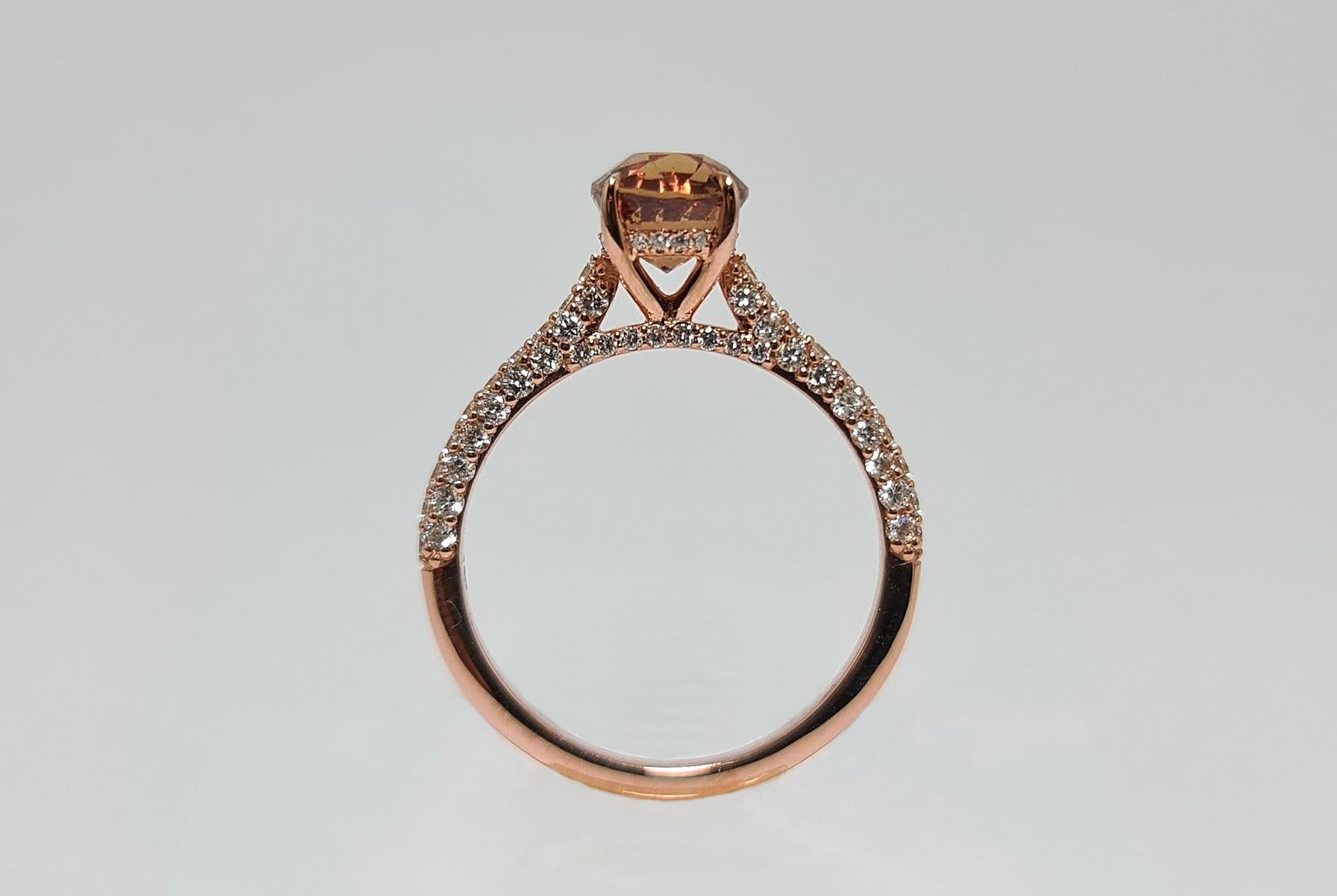 Lotus Unheated Padparadscha 2.09 Ct Sapphire Diamond Hidden Halo 18K Rose Gold In New Condition For Sale In Los Angeles, CA