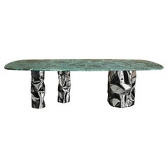 Table de salle à manger Lotus Verde Alpi en marbre et acier