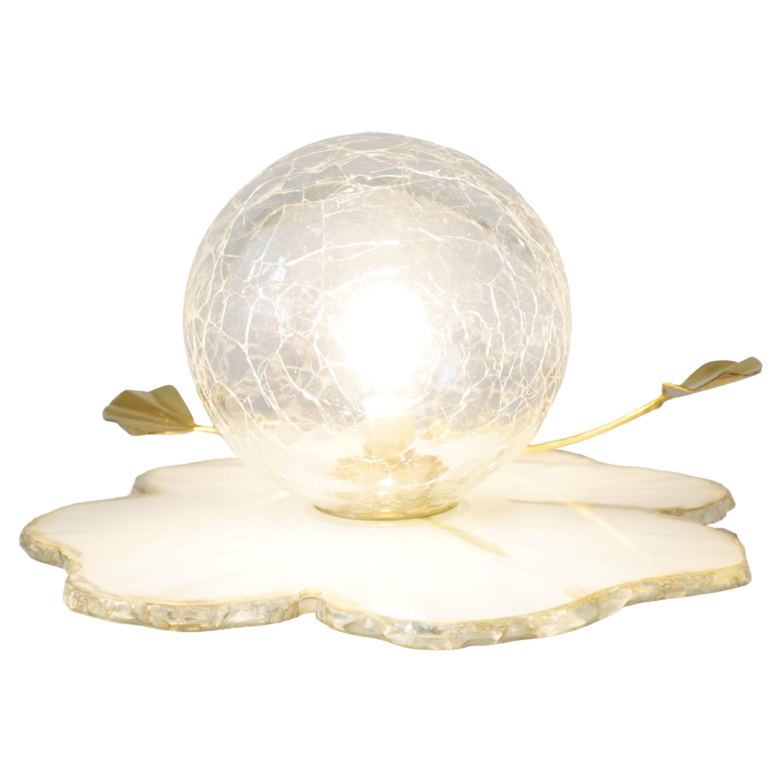 "Lotus" white clover Contemporary modern Table lamp, art Silvered Glass brass For Sale