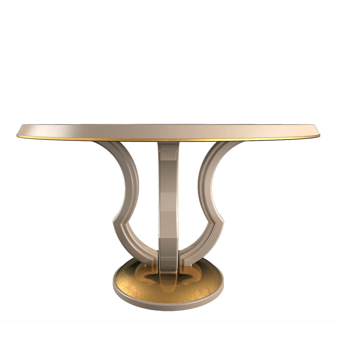 Inspired by the sinuous and distinctive shape of a Lotus flower, a symbol of rebirth and spiritual enlightenment, this gorgeous dining table by Hanno Giesler will create a luminous and refined focal point in an elegant interior. Crated of wood