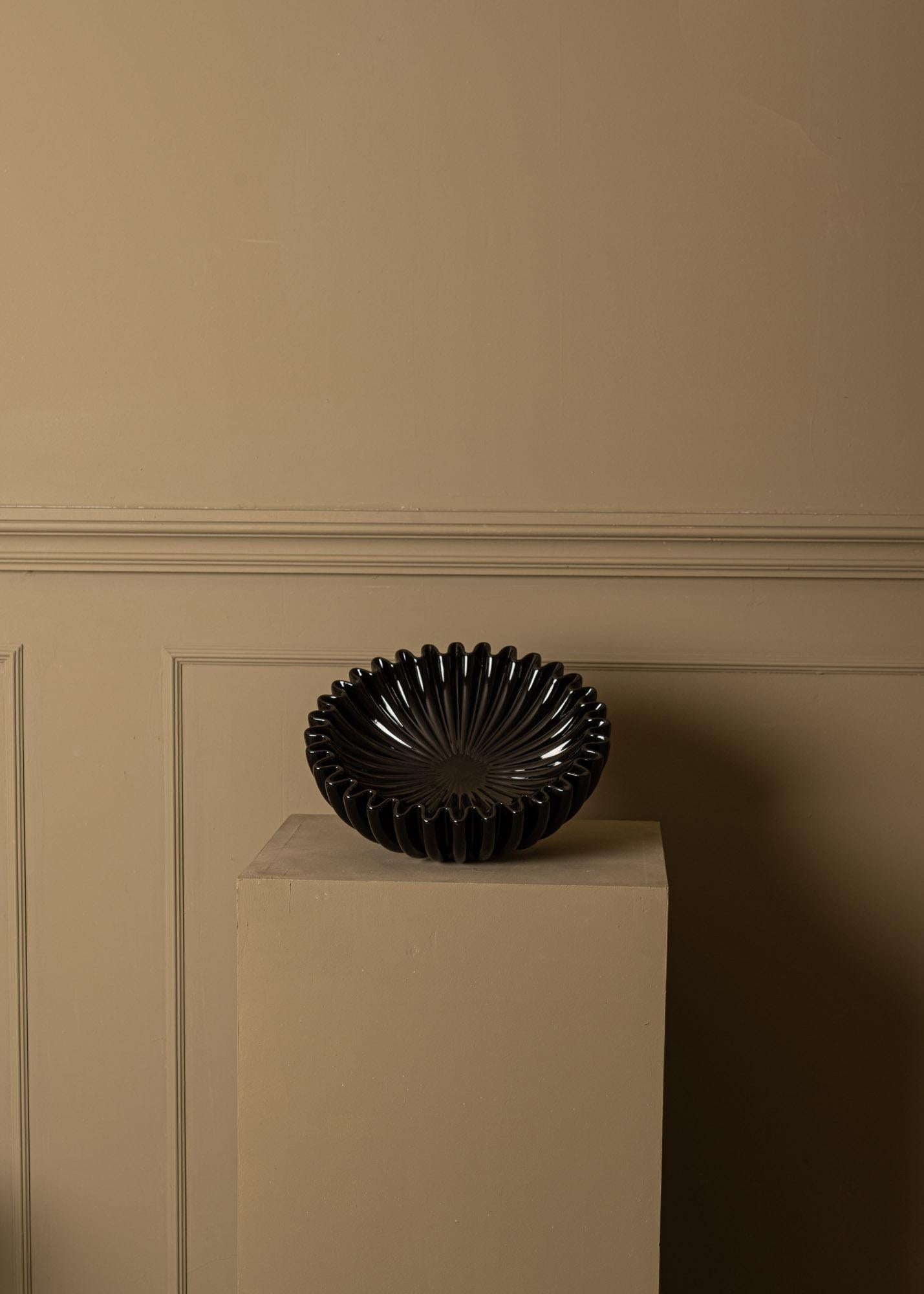 Post-Modern Lotuso Black Ceramic Decorative Bowl by Simone & Marcel For Sale