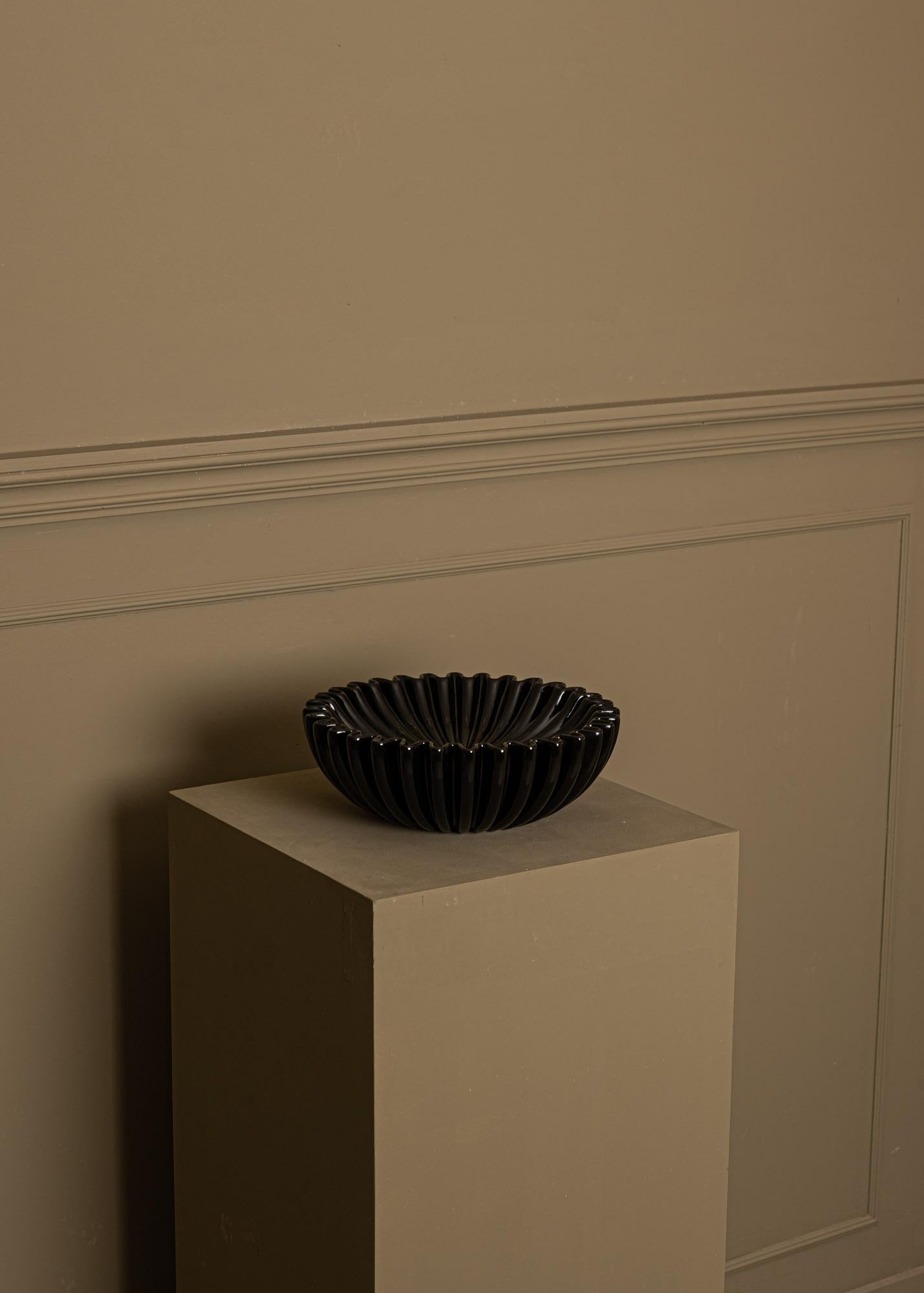 Spanish Lotuso Black Ceramic Decorative Bowl by Simone & Marcel For Sale