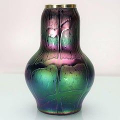 Lötz Art Nouveau Glass Vase Blue Pampas Decor Loetz, 1920