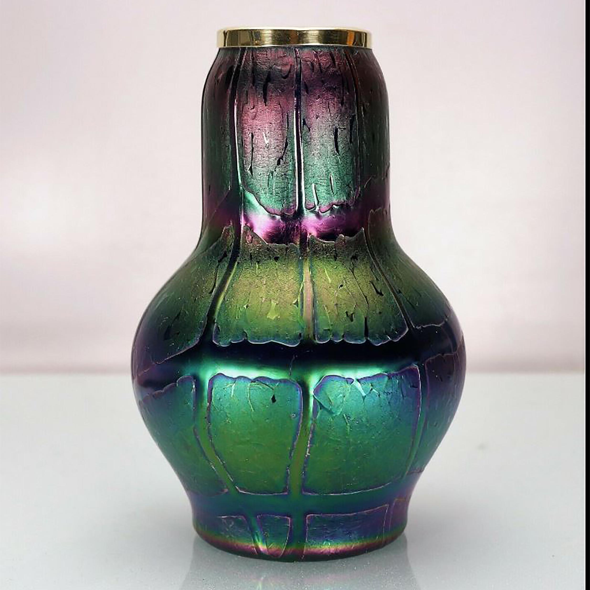 Austrian Lötz Art Nouveau Glass Vase Blue Pampas Decor Loetz, 1920