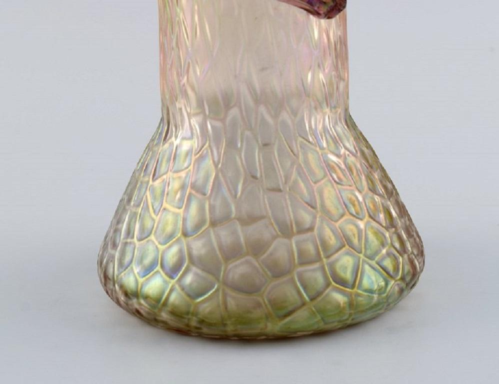 Lötz Art Nouveau Vase in Frosted Mouth-Blown Art Glass with Purple Flowers In Excellent Condition For Sale In Copenhagen, DK