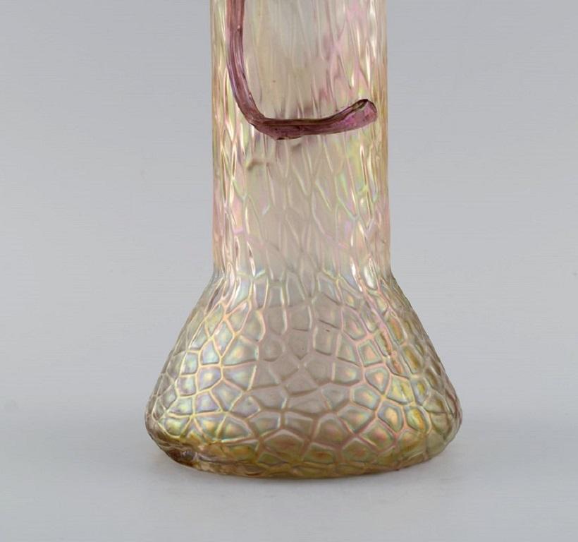 20th Century Lötz Art Nouveau Vase in Frosted Mouth-Blown Art Glass with Purple Flowers For Sale