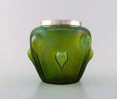 Lötz Art Nouveau Vase in Iridescent Art Glass with Silver Edge