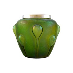 Lötz Art Nouveau Vase in Iridescent Art Glass with Silver Edge