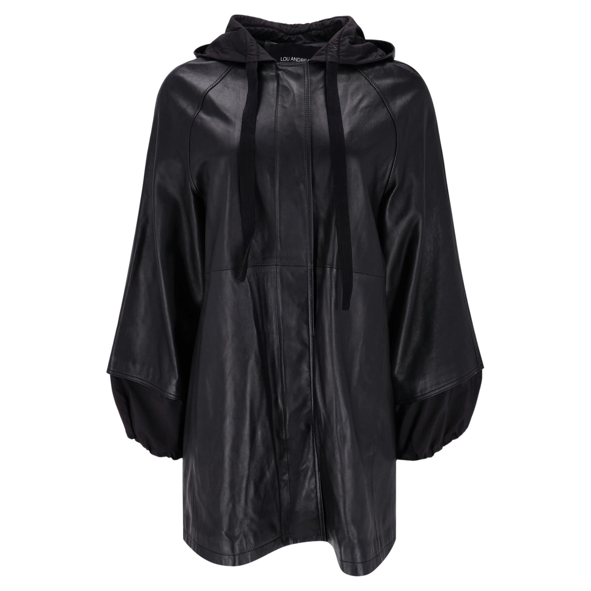 Lou Andrea Leather Hooded Cape Parka/Jacket