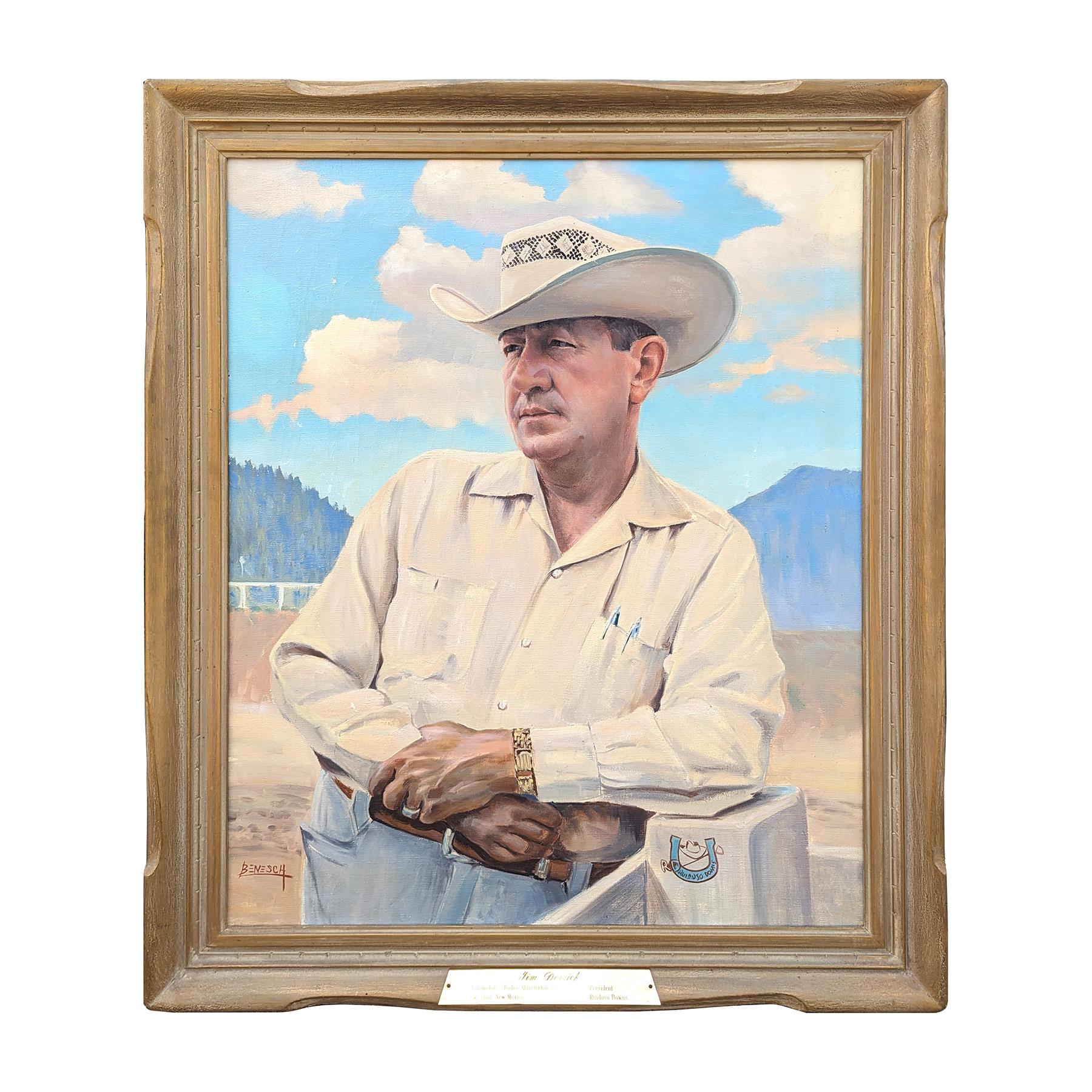 Naturalistic Cowboy Portrait of Jim Derrick Roidosa Downs Carlsbad, New Mexico - Painting by Lou Benesch