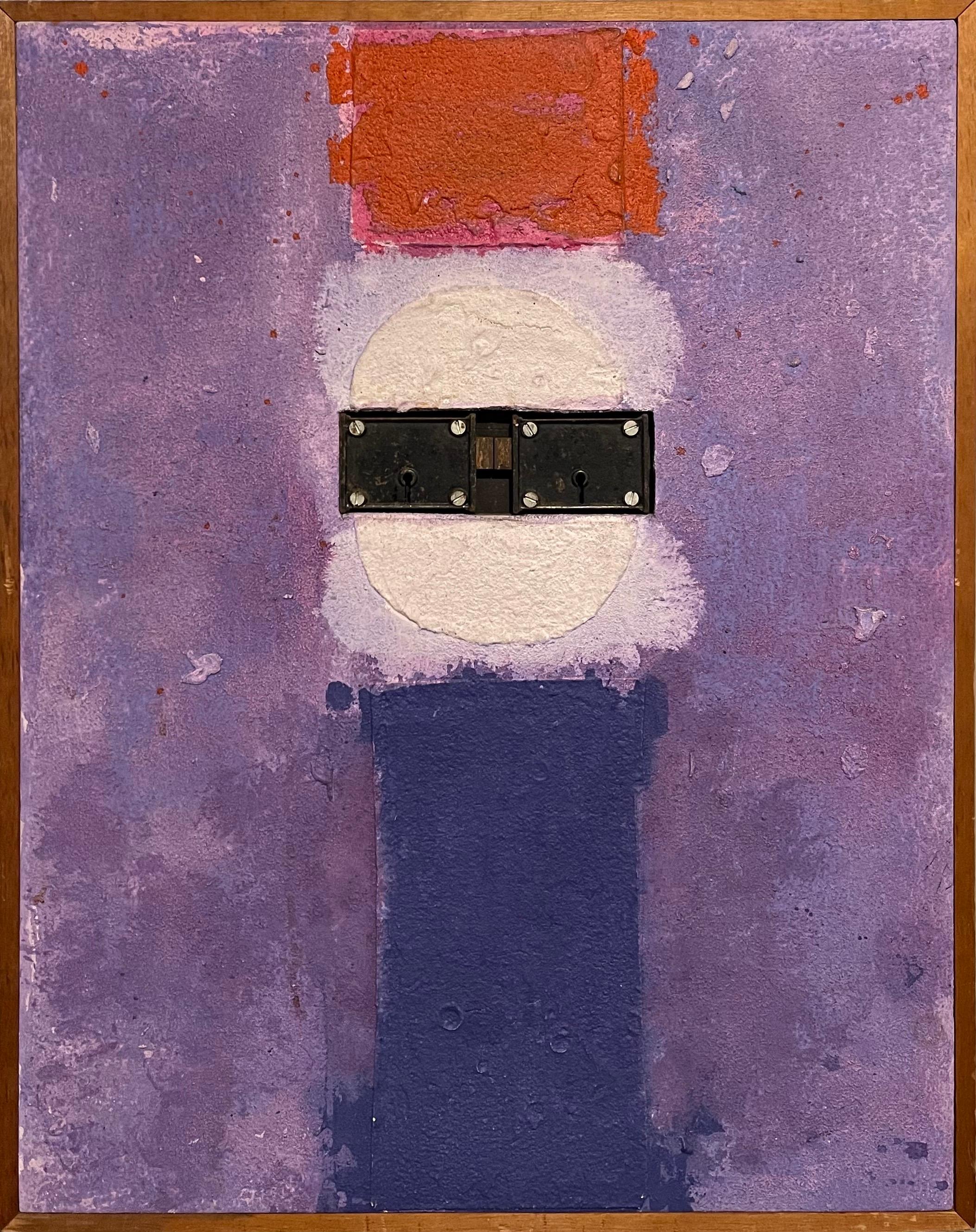 1970 Pittura ad olio astratta "Il Patriota" Rosso Bianco Blu Arte di assemblaggio Lou Fink