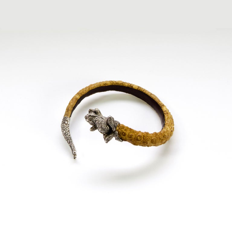 Lou Guerin - Frog Body - Silver + Leather Bracelet For Sale at 1stDibs