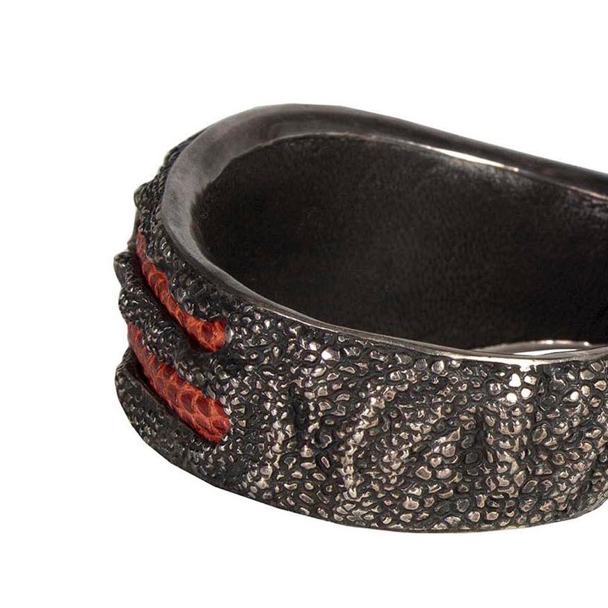 Women's Lou Guerin Silver Leather & Tigers Eye Cuff Bracelet
