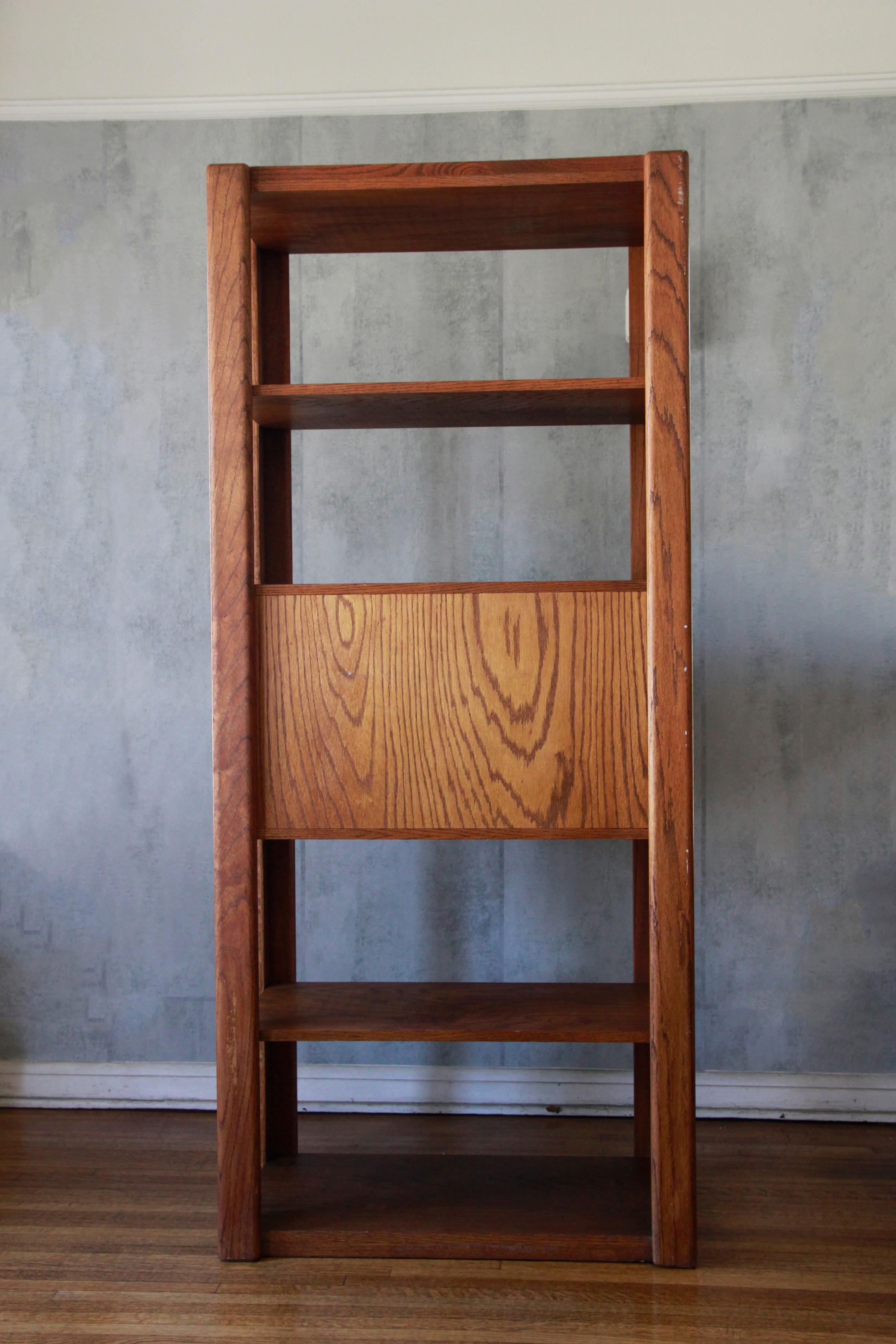 Oak Lou Hodges California Modern Bookcase with Cabinet, 1970s