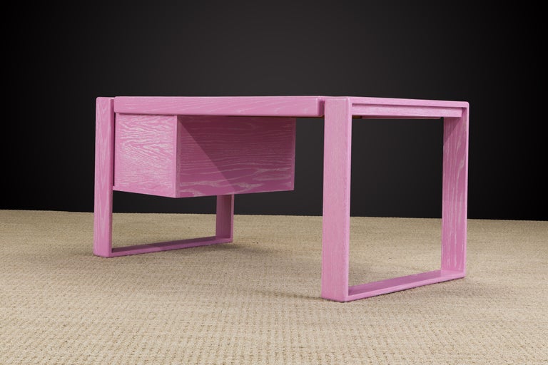 Lou Hodges California Modern Pink Cerused Oak Desk, 1978, Signed For Sale 5
