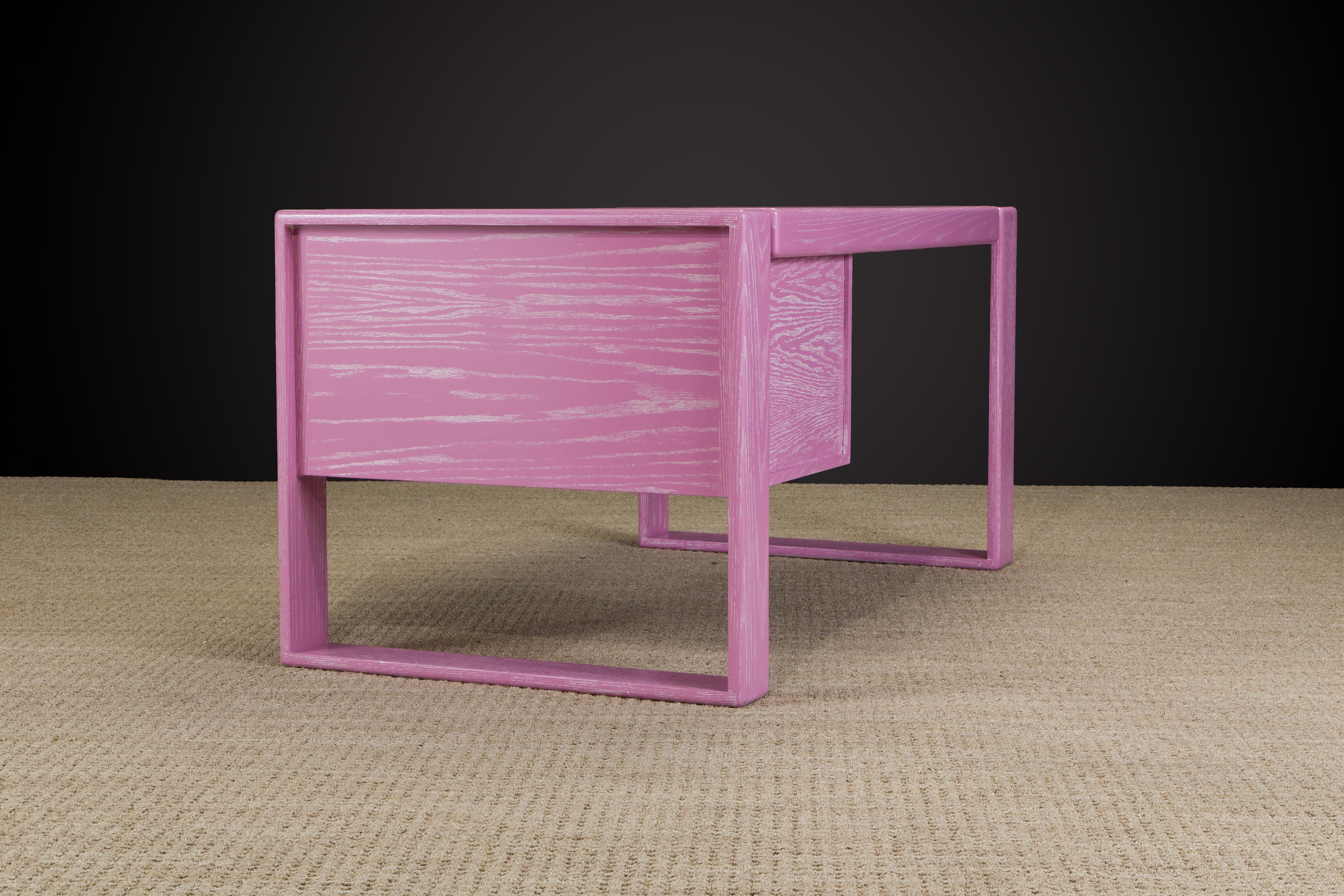Lou Hodges California Modern Pink Cerused Oak Desk, 1978, Signed For Sale 7