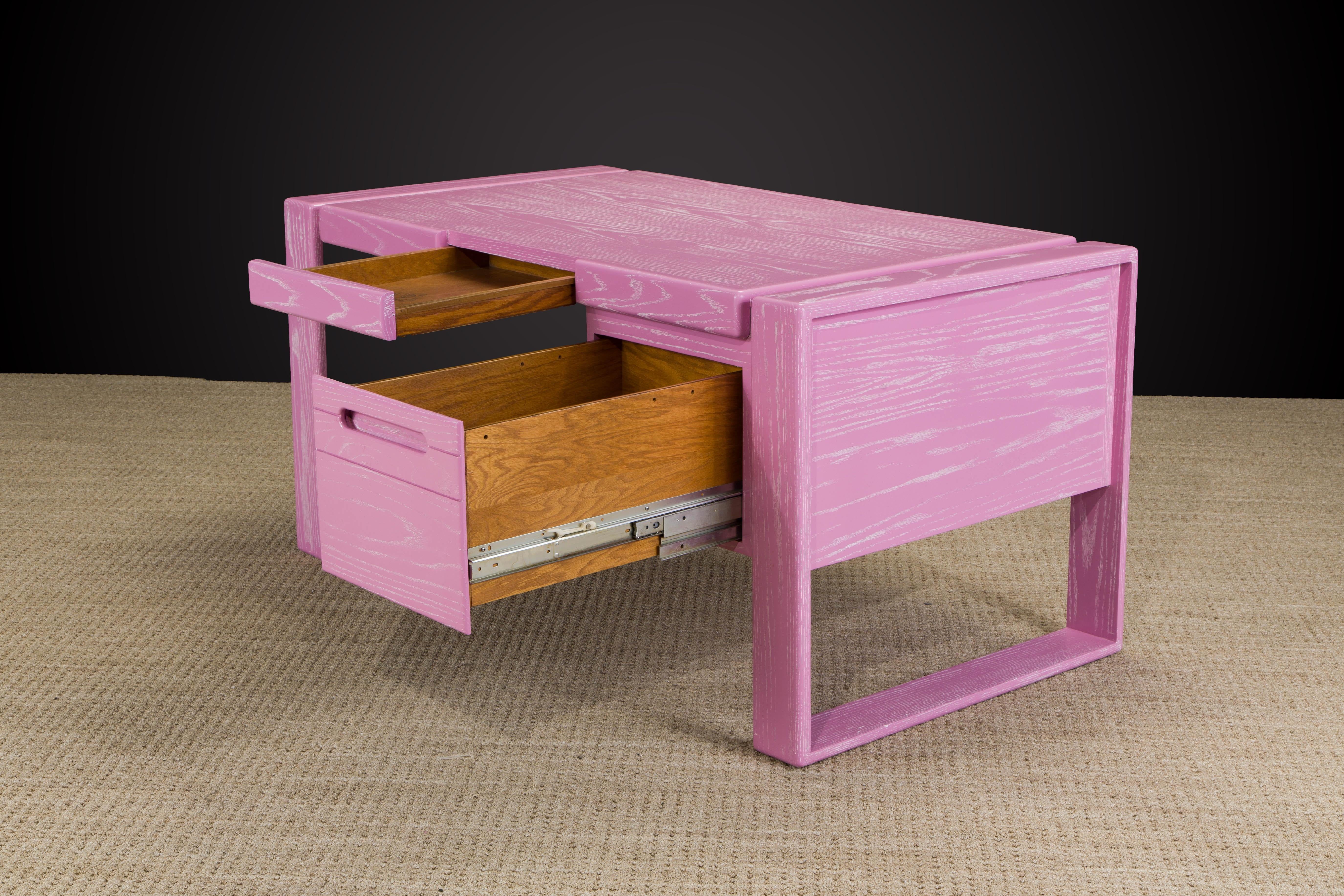 Lou Hodges California Modern Pink Cerused Oak Desk, 1978, Signed For Sale 10