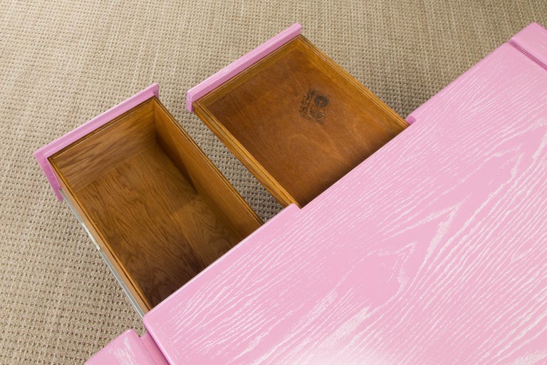 Lou Hodges California Modern Pink Cerused Oak Desk, 1978, Signed For Sale 12
