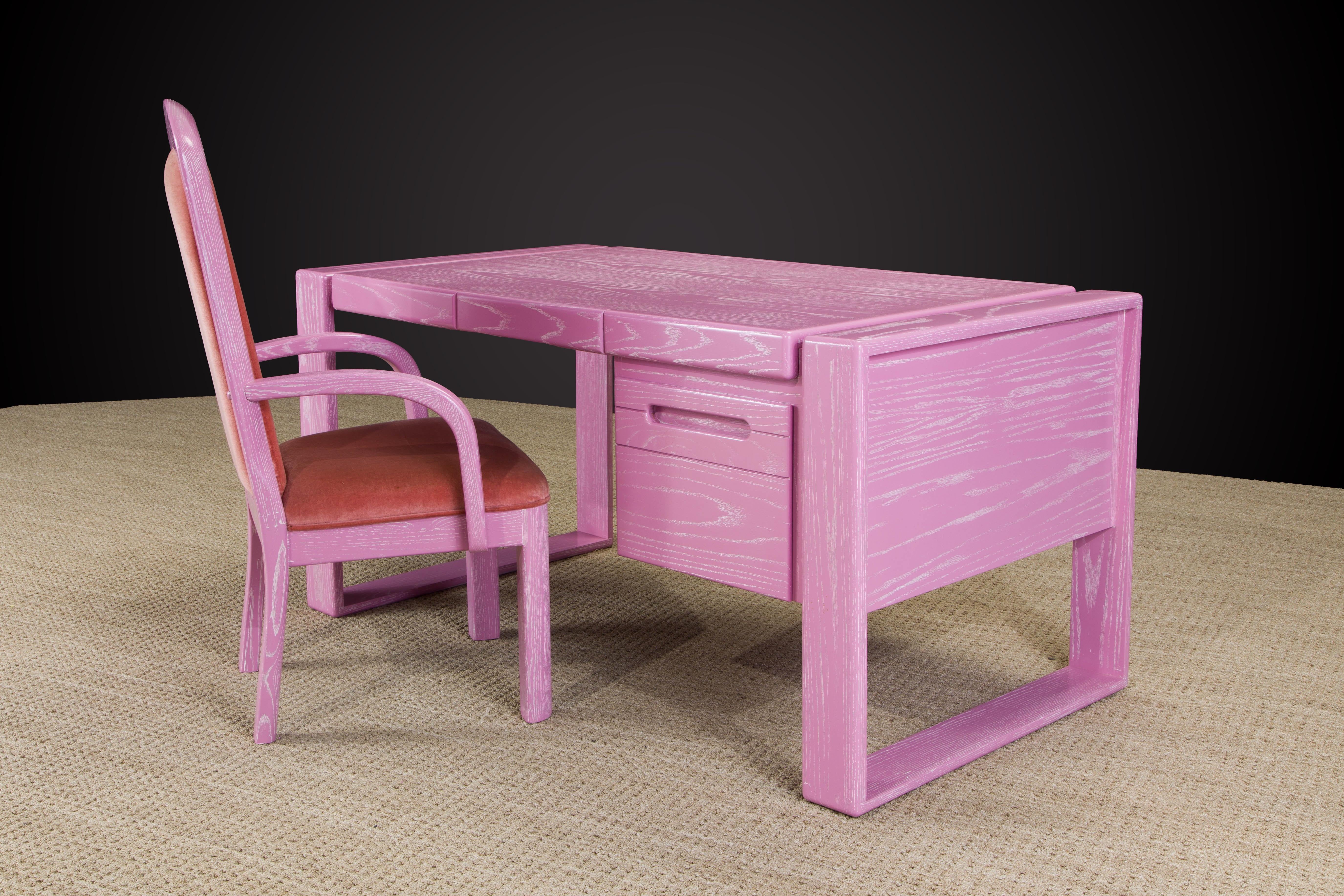 Lou Hodges California Modern Pink Cerused Oak Desk, 1978, Signed For Sale 13