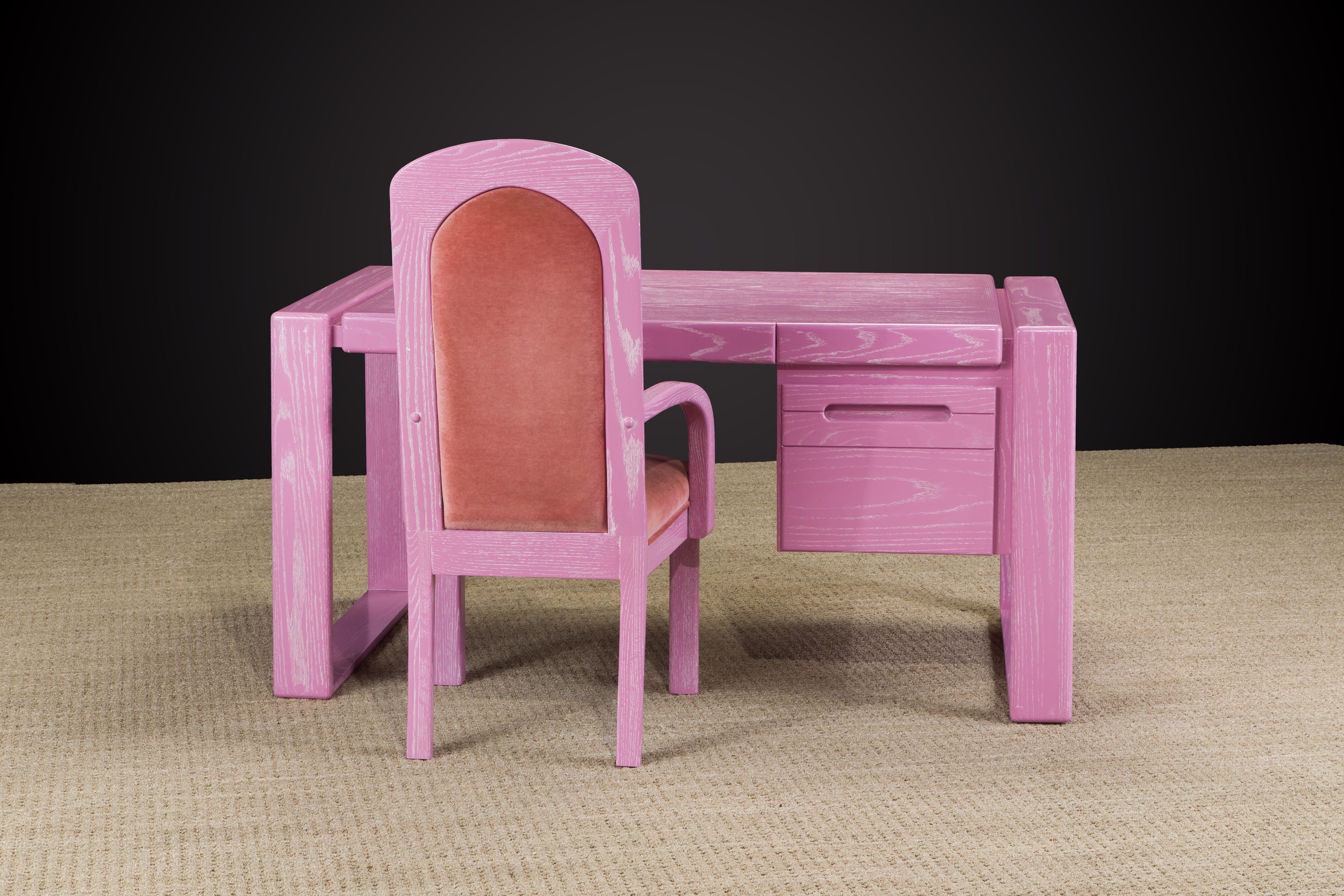 Lou Hodges California Modern Pink Cerused Oak Desk, 1978, Signed For Sale 14