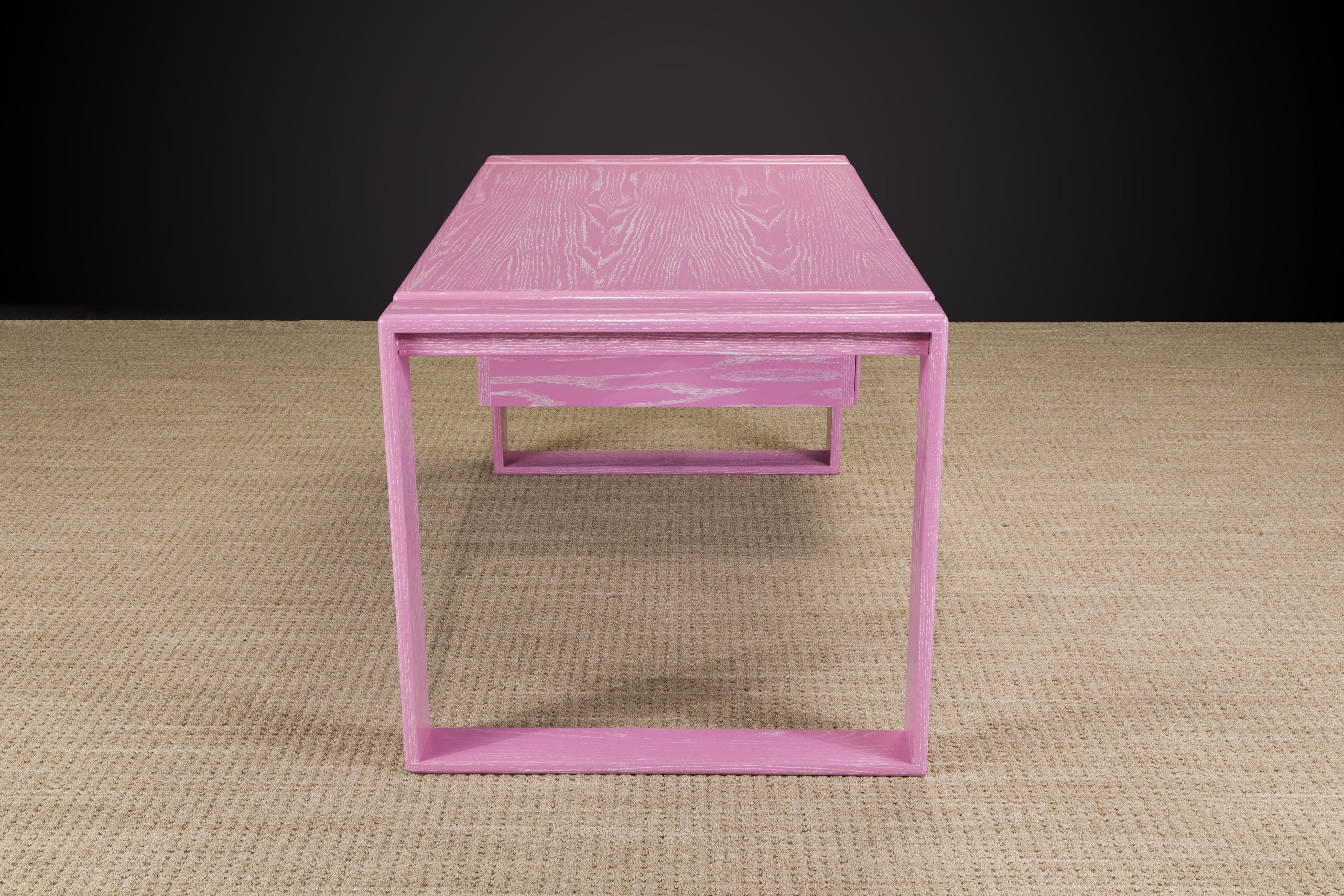 Lou Hodges California Modern Pink Cerused Oak Desk, 1978, Signed For Sale 3