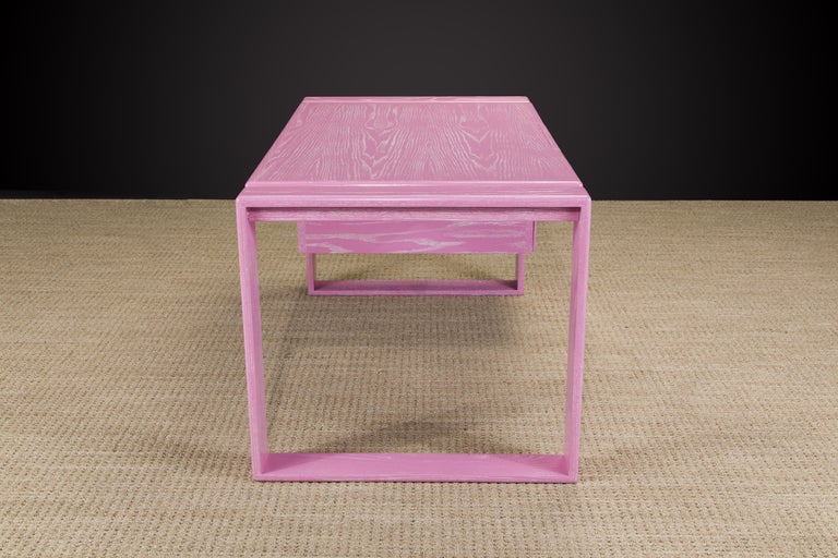 Lou Hodges California Modern Pink Cerused Oak Desk, 1978, Signed For Sale 4
