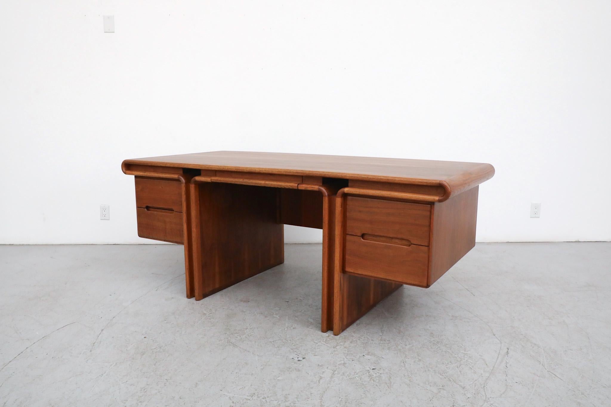 Mid-Century Modern Lou Hodges Curved Top Walnut Executive Desk for Creative Crafts w/ File Storage For Sale