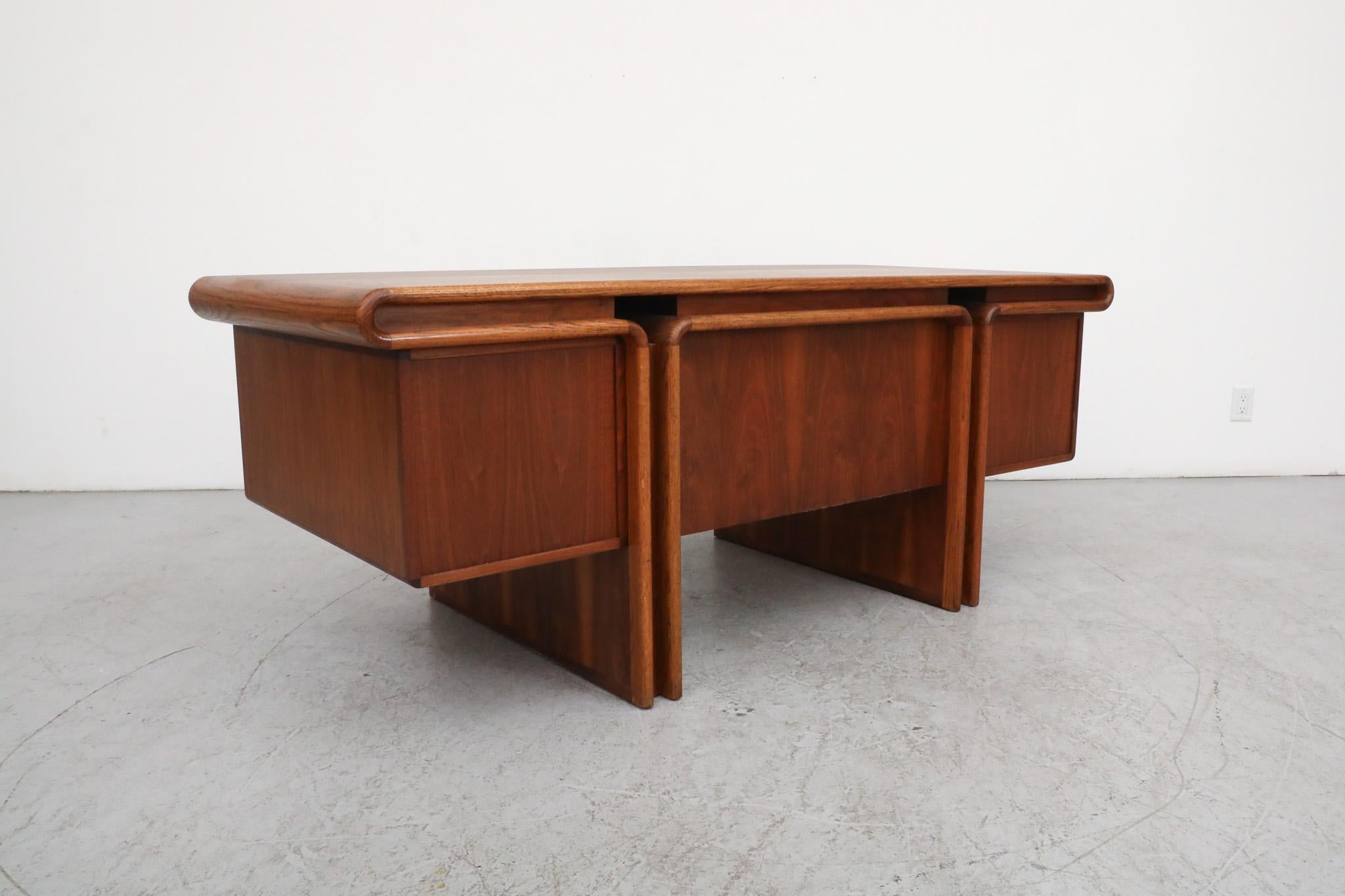 Lou Hodges Curved Top Walnut Executive Desk for Creative Crafts w/ File Storage In Good Condition For Sale In Los Angeles, CA