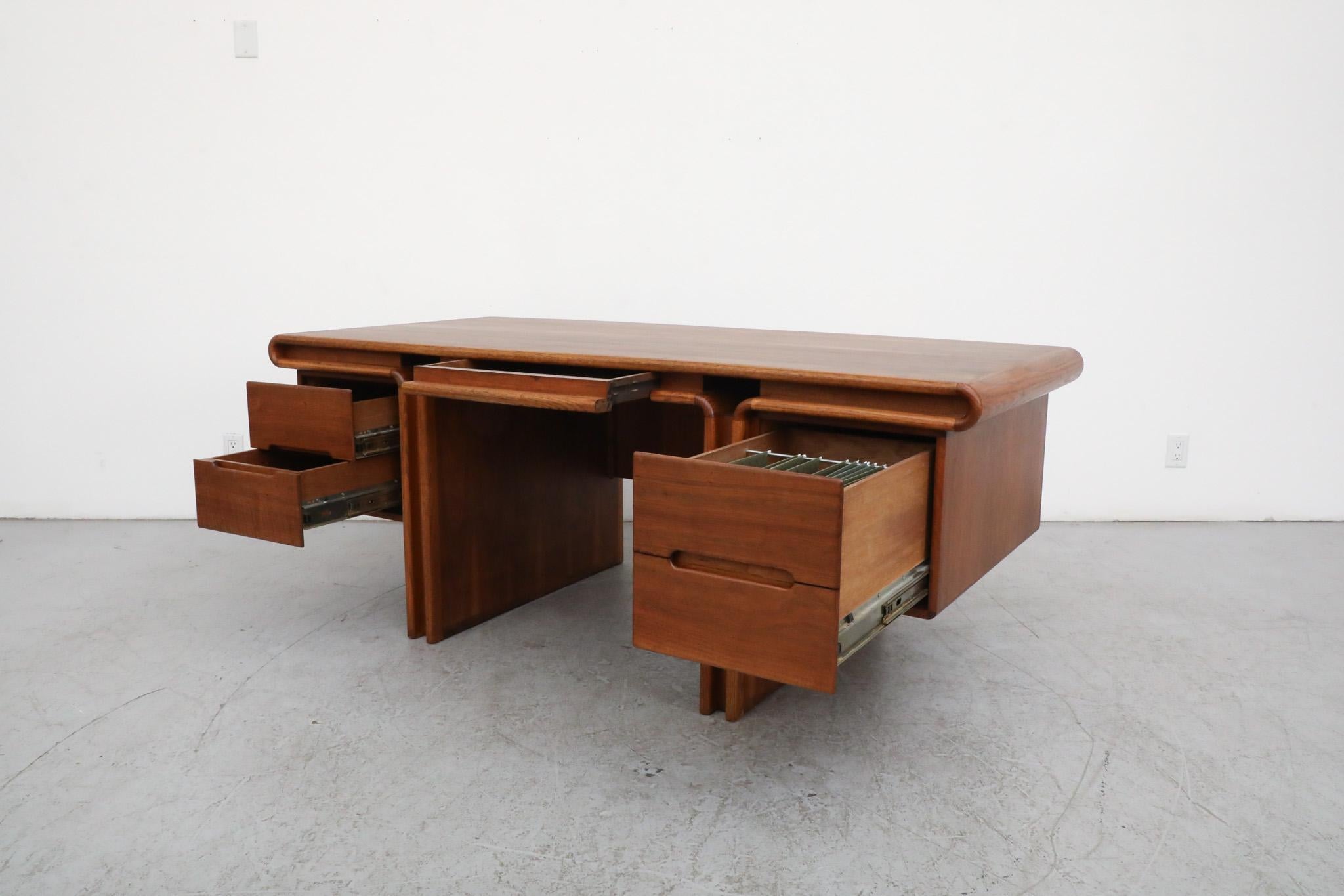 Lou Hodges Curved Top Walnut Executive Desk for Creative Crafts w/ File Storage For Sale 2