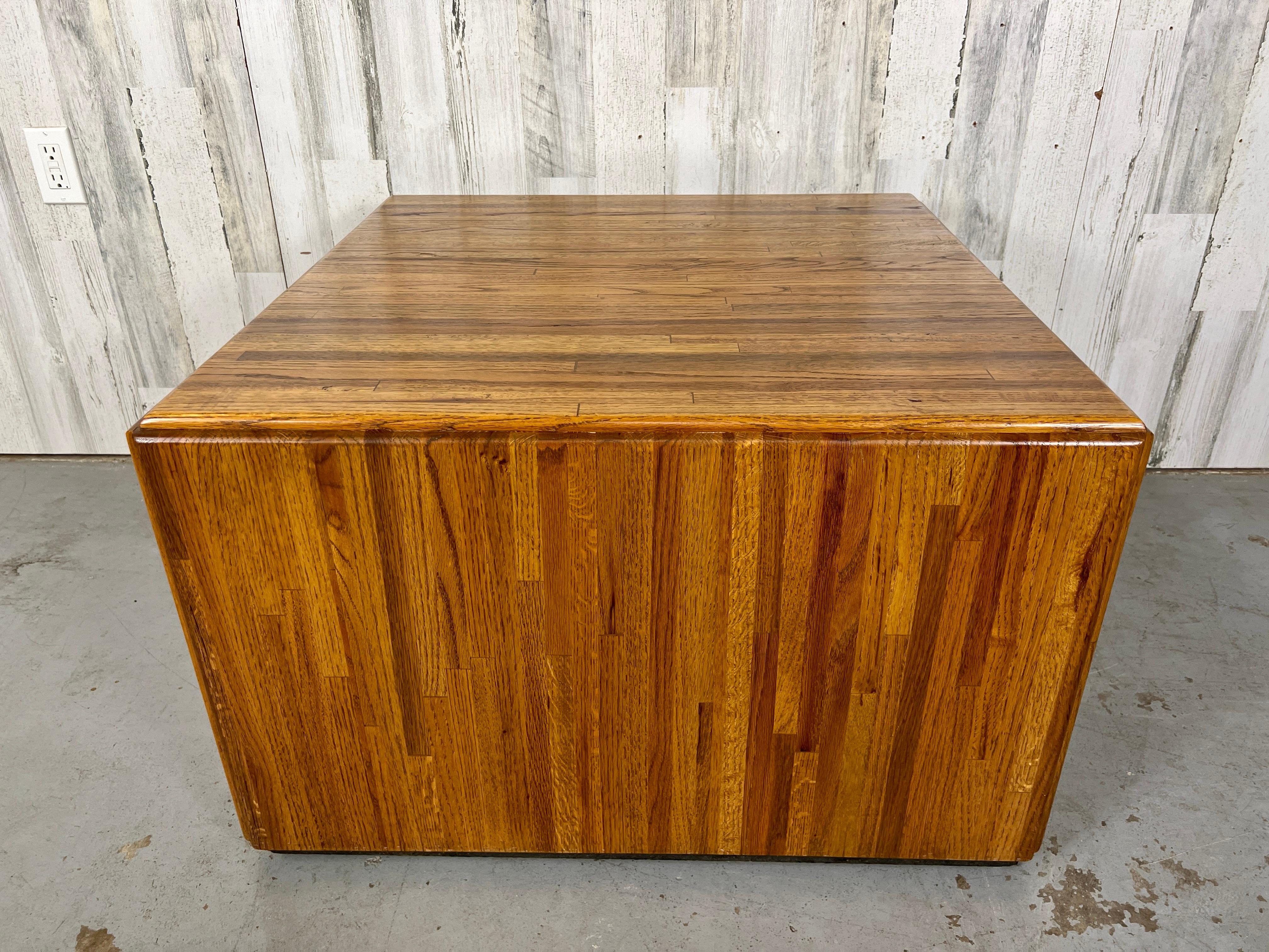 Solid oak parquet cube coffee table / end table by Lou Hodges for California design group.
