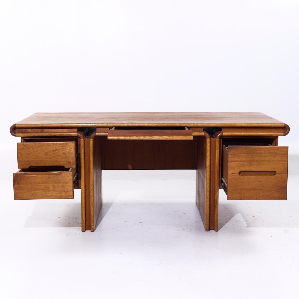 20th Century Lou Hodges for Creative Crafts Mid Century Curved Walnut Executive Desk For Sale