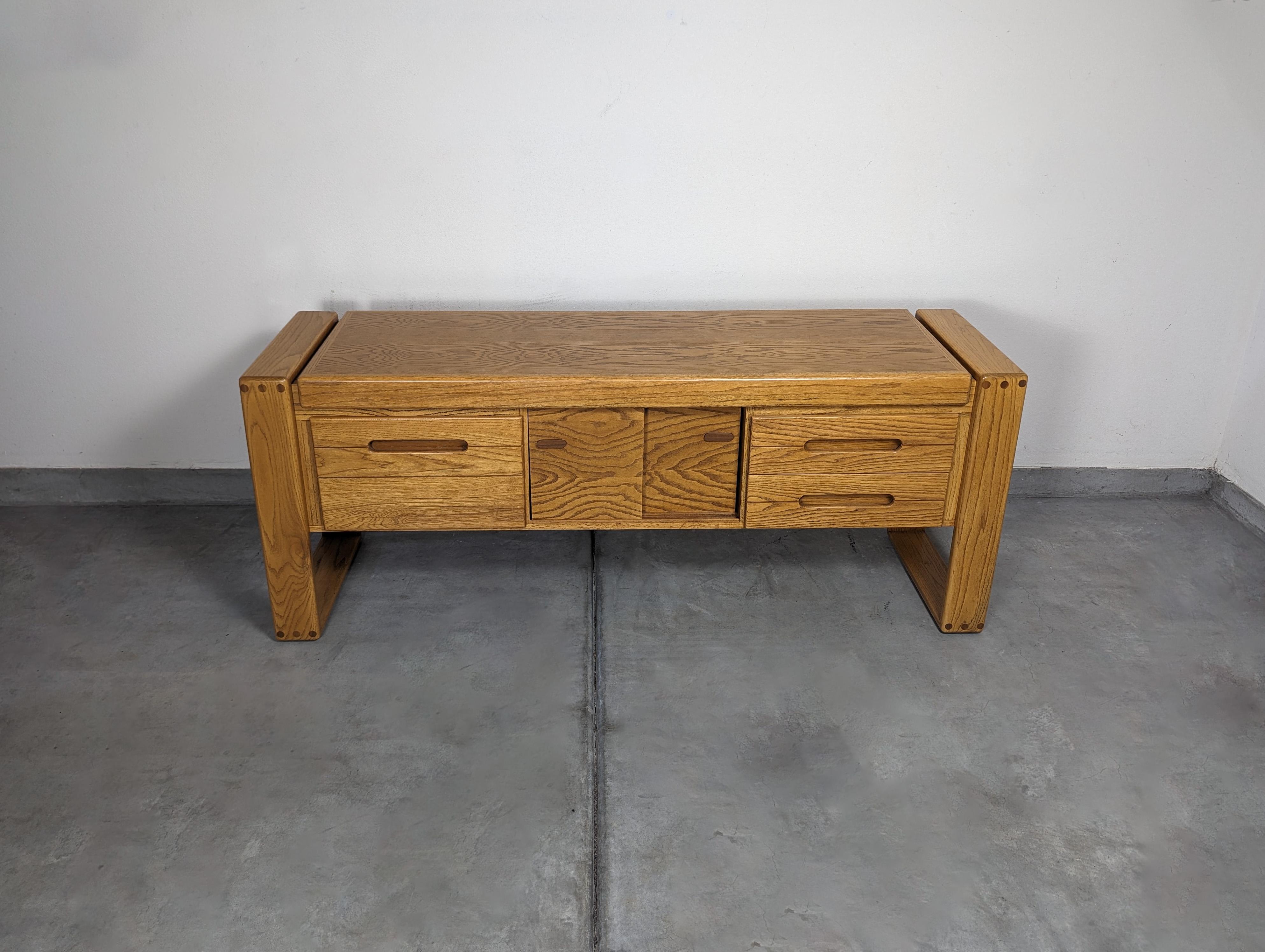 Hand-Crafted Lou Hodges Handcrafted Oak Credenza for California Design Group, c1980s For Sale